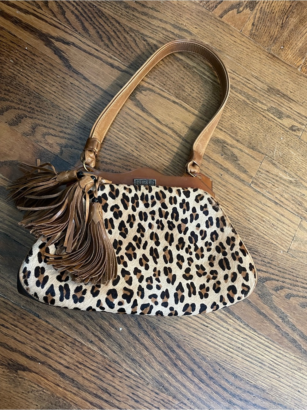 Anthony Luciano Vintage Bespoke Leopard Pony Hair Lucite Frame Bag - Designer